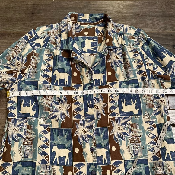 Vintage linen button up shirt African batik print - Picture 5 of 6